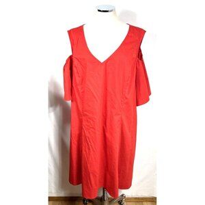 Lane Bryant Red Cold Shoulder Shift Dress Sz 26/28 Long Bell Sleeves Back Zip